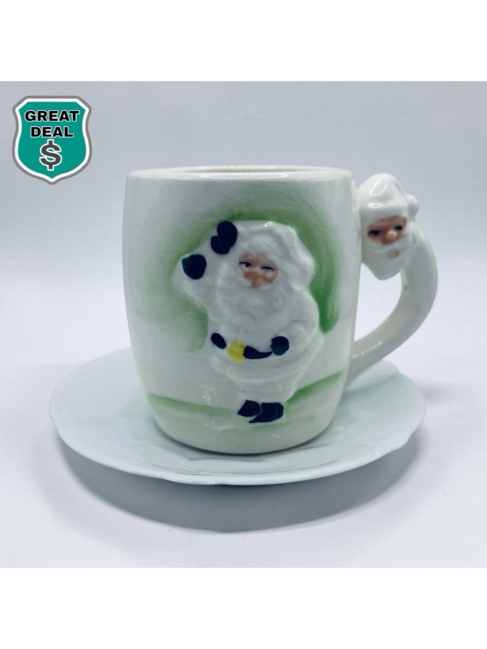 Vintage Miniature Lefton Ceramic Santa Cup Mug From 1950s 2019. RARE Green Ver.
